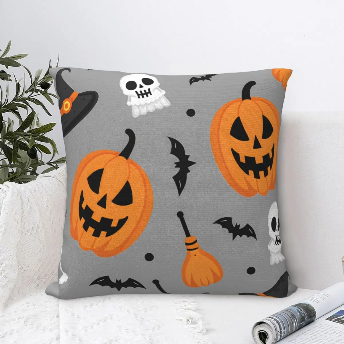 Halloween Black Bat Pumpkin Ghost Skull Pillowcase Printed Cushion Cover Decoration Pillow Case Cover Home Square 45X45cm