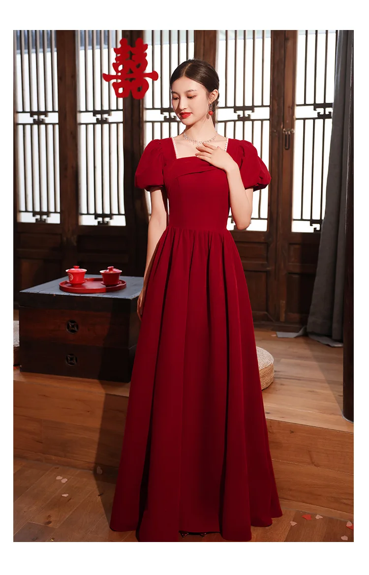 

Yourqipao Toast Dress Bride 2023 New Wine Red Chinese Cheongsams Wedding Dress Women Banquet Engagement Evening Prom Party Gowns