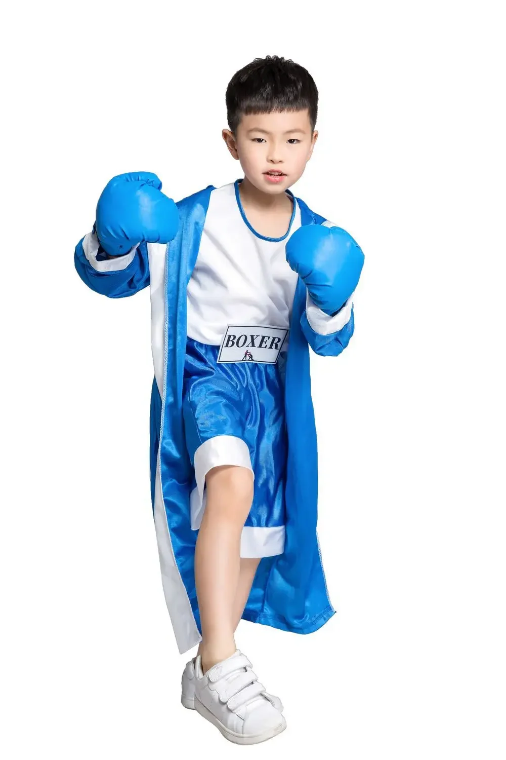 เด็กสีฟ้าสีแดงสีดํานักมวยเครื่องแต่งกายฮาโลวีน Boy Boxing Match Jumpsuit พร้อม Robe เครื่องแต่งกาย