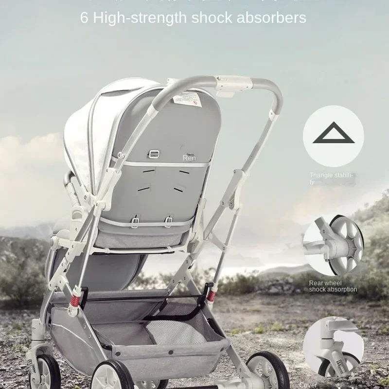 Baby Stroller High Landscape Lightweight Folding Newborn Baby Two-way Swivel Seat Can Sit and Lie Down Four Wheel Stroller