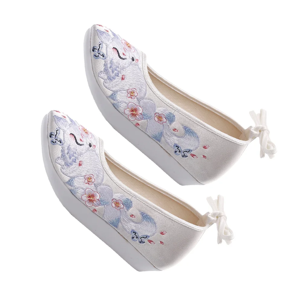 Wedge Sandal Hand- Embroidered Patterns Shoes Hanfu Sandals Ethnic for Girls Thick Bottom Costume Rubber Women's