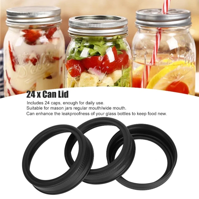 24Pcs For Mason Jar Horse Mouth Iron Lid Round 70mm Widemouthed Split Cover Matte Black