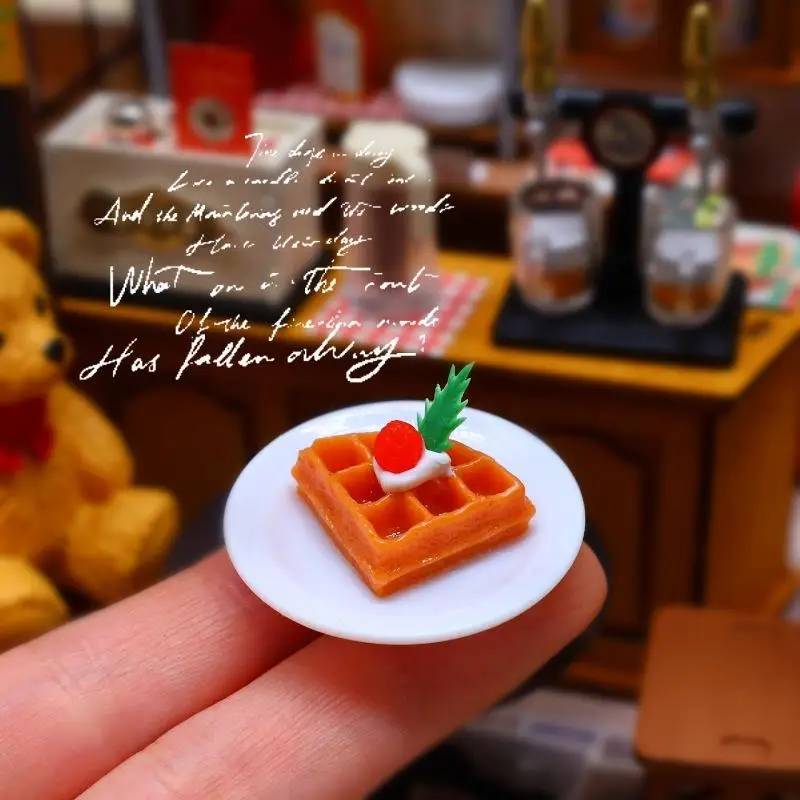 4 pçs casa de boneca mini cozinha waffle leite conjunto em miniatura artesanal comida brinquedo cena adereços com acessórios fingir jogar brinquedos