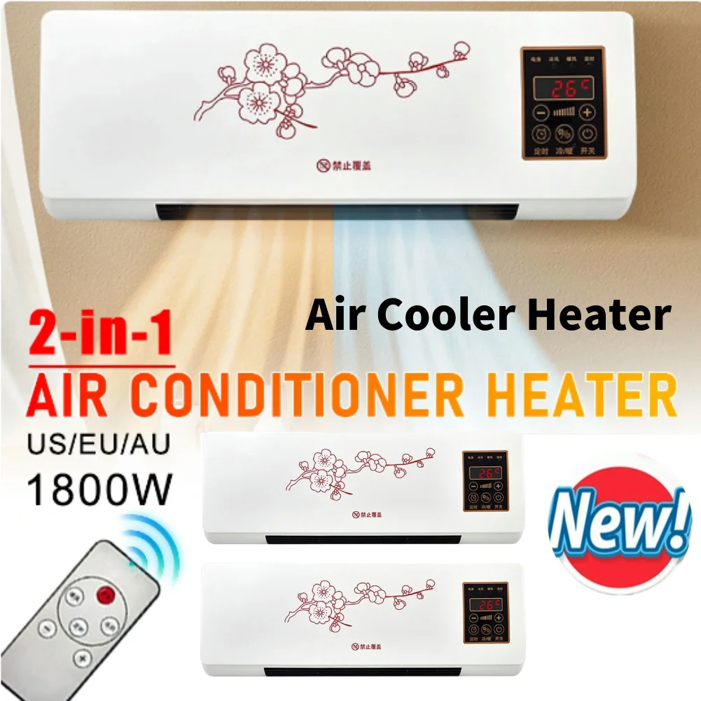 Mini Cold Air Conditioner 1800W Wall Mounted Air Cooler Heater Remote Control Electric Home Heater for Dormitory/Bedroom