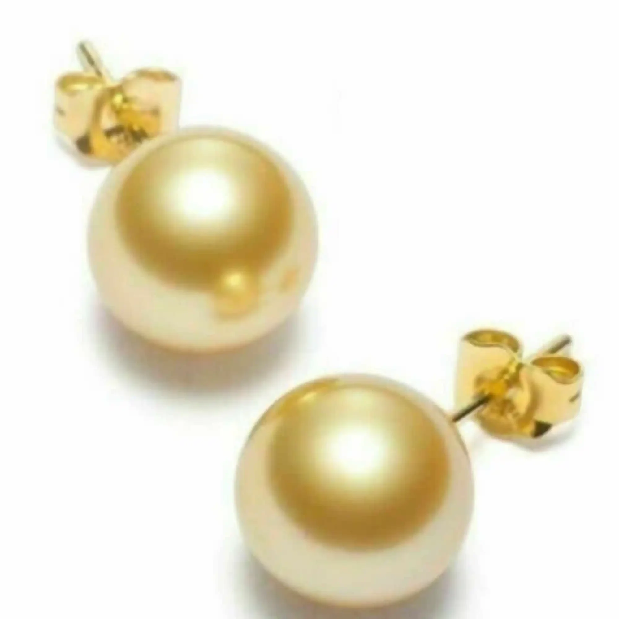 12mm Natural South Sea golden round pearl 14K gold earrings Thanksgiving CARNIVAL Party Aquaculture Classic Easter Accessories