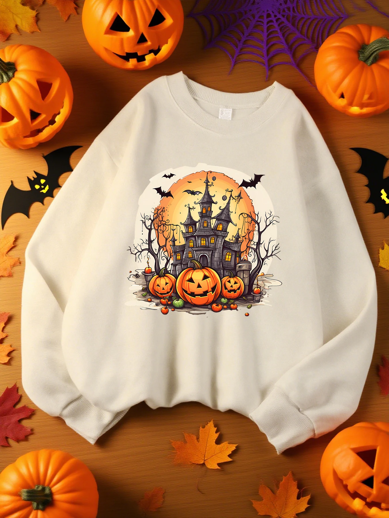 Terrificante Castello Con Stampa di Zucca Felpe da Donna Morbido Oversize Abbigliamento Sportivo Autunno Casual Pullover Street Y2K Felpa