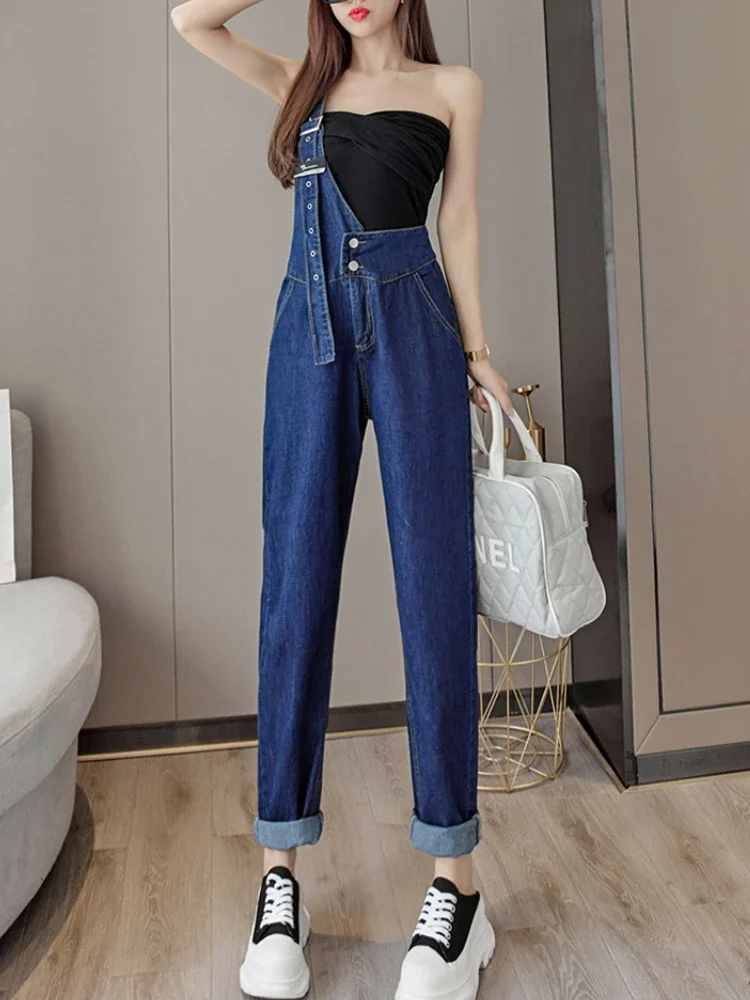 Jeans Met Enkele Schouderband Jumpsuit Dames Koreaanse Mode Pocket Blauwe Rompertjes Vrouwelijke Niche Demin Streetwear Overall Kleding Y 2K