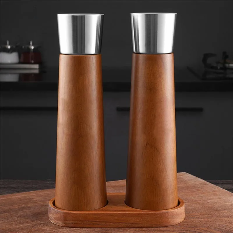 8Inch Manual Salt and Pepper Grinder Sets 304 Stainless Steel Home Cooks Spice Grinder Adjustable Ceramic Shaker Pepper Mill Set