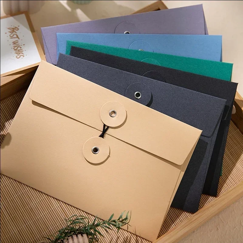 

A6 Kraft Paper Envelope Vintage File Documents Bag Ticket Storage Bag with Button String Tie Cash Envelopes Greeting Card Cover