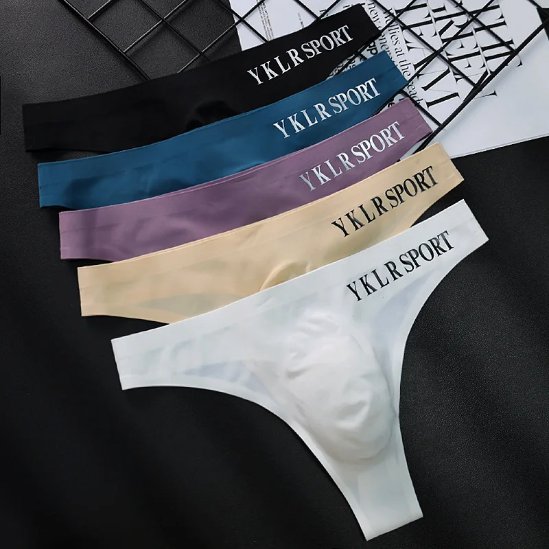 

Men G-strings Ice Silk Men's Seamless Sexy Thongs Sports Fitness Panties Thin Low Waist Briefs Male Underwear Underpants Briefs