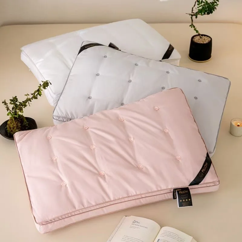 White Pillow Cotton High End Five-Star Hotel Bedding Health Double Layer Light Soft Adult Student Neck Pillows For Sleep 48x74cm