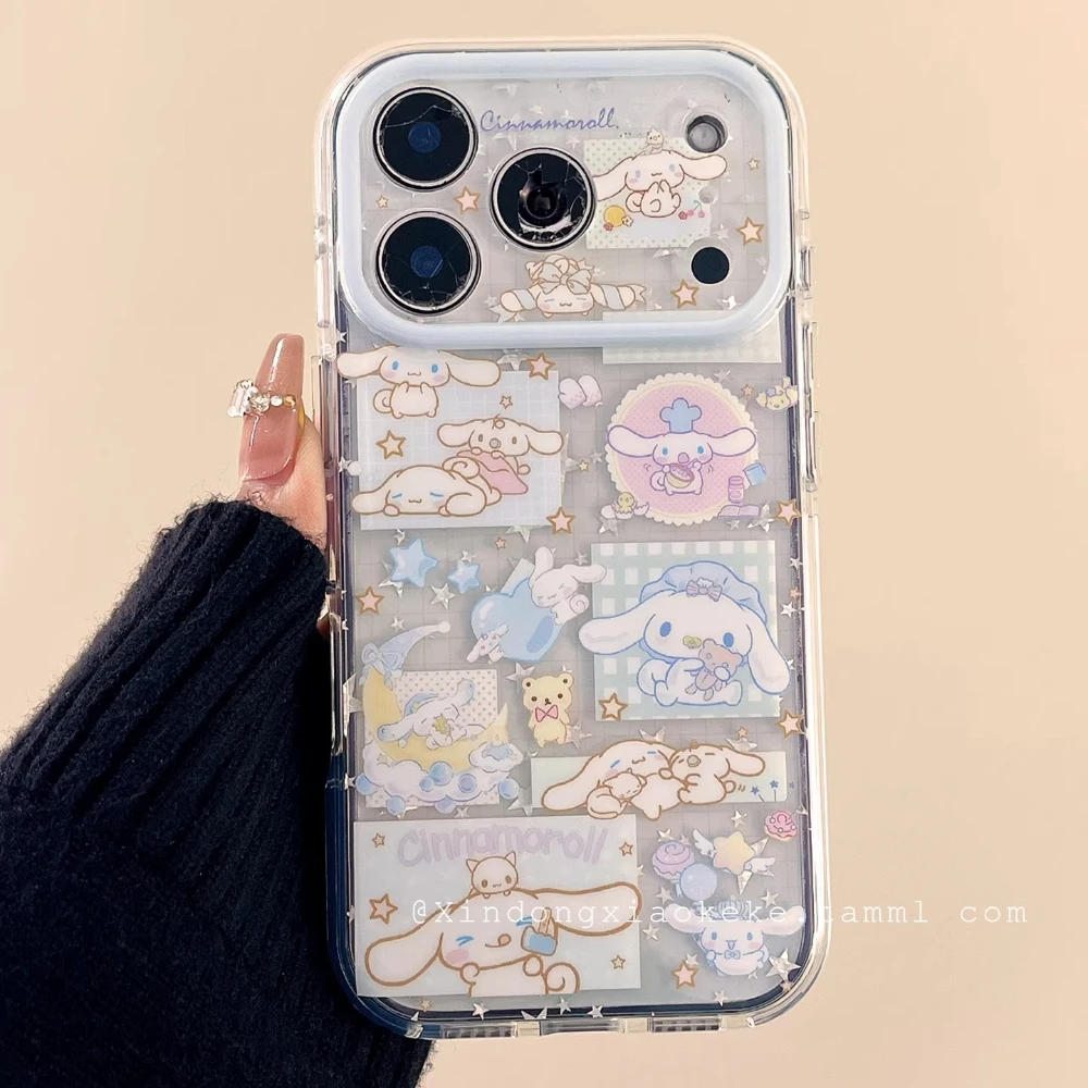 Funda de Teléfono con Diseño de Cinnamoroll de Sanrio, con Brillantina y Estrellas, para iPhone 17 16 15 14 13 Pro Max, Carcasa Suave de TPU
