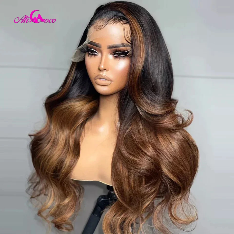 13x6 Omber Brown With Black Root Body Wave 13x4 Lace Front Wig Human Remy Hair For Women Transparent 5x5 Closure Wig 200 Density