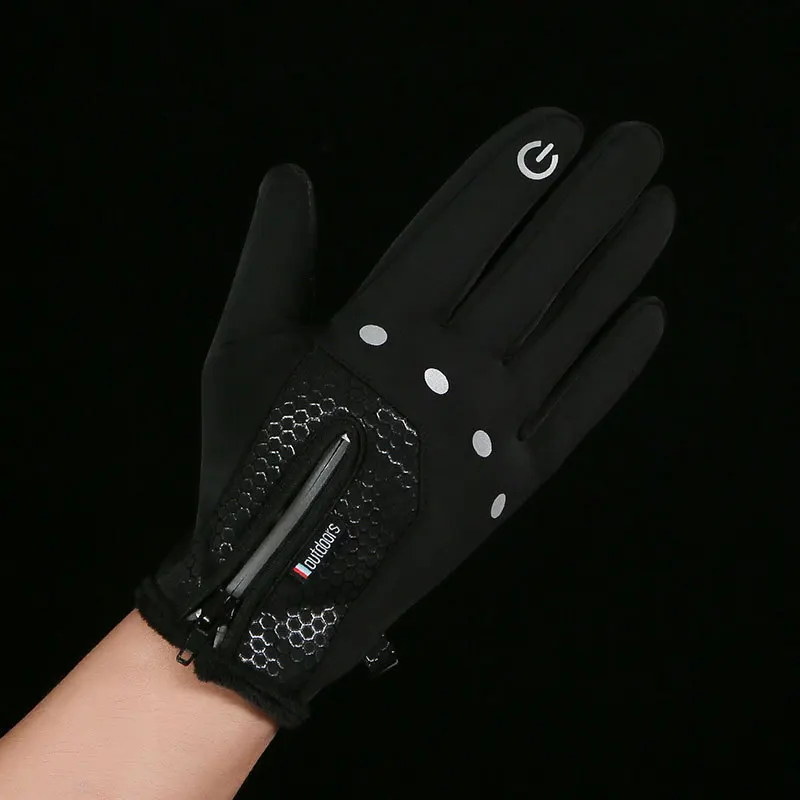 Fleece Thickened Zipper Gloves Water Resistant Windproof Warm for Men Women Autumn Winter Cycling Skiing Driving