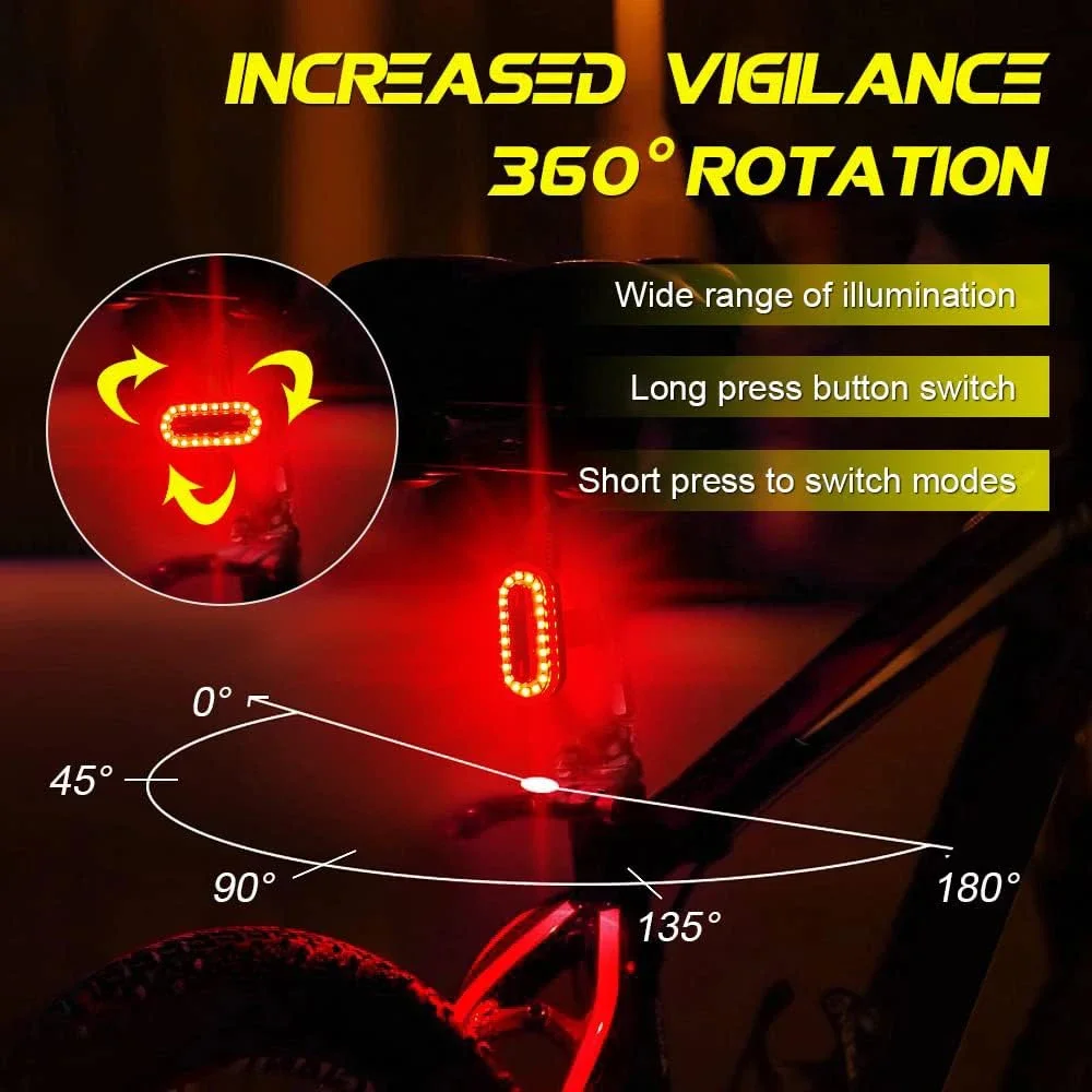 RGB Colorful Bike Light 600 Mah 14 Modes Bicycle Rear Taillight Type C Charge IPX6 Waterpoof Bike Lamp With Memory Mode