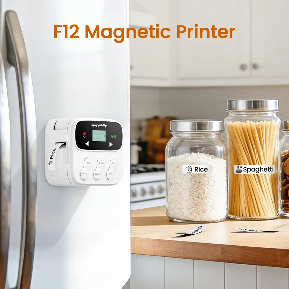 Phomemo F12 Magnetic Printer Handheld Label Makers Backlit-LCD Screen One-Click Print Date with Magnetic Ribbon Printer Machine