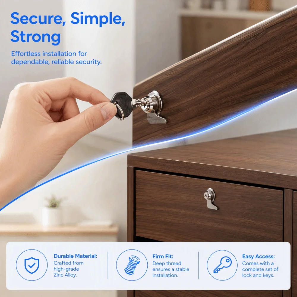 2 set Secure 4 Keys Included Cabinet Cam Lock Durable Versatile File Cabinet Lock Drawer Lock Vending Machines