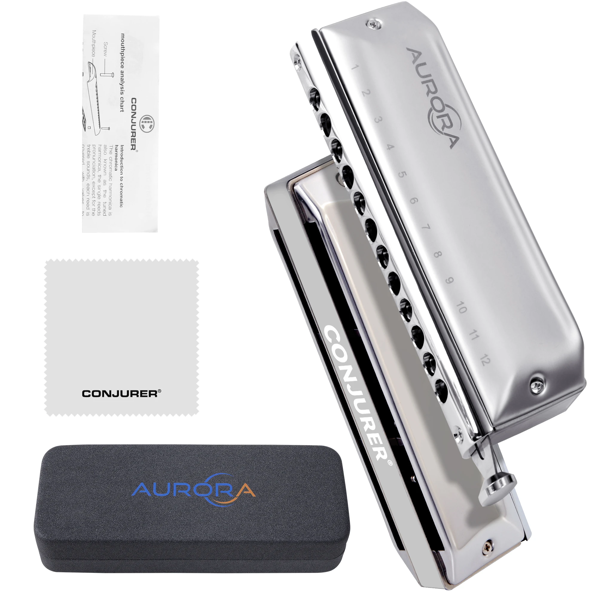 CONJURER Chromatic Harmonica AURORA 12 Holes Advanced High Quality with Different Keys for Professionals Beginners and Gifts