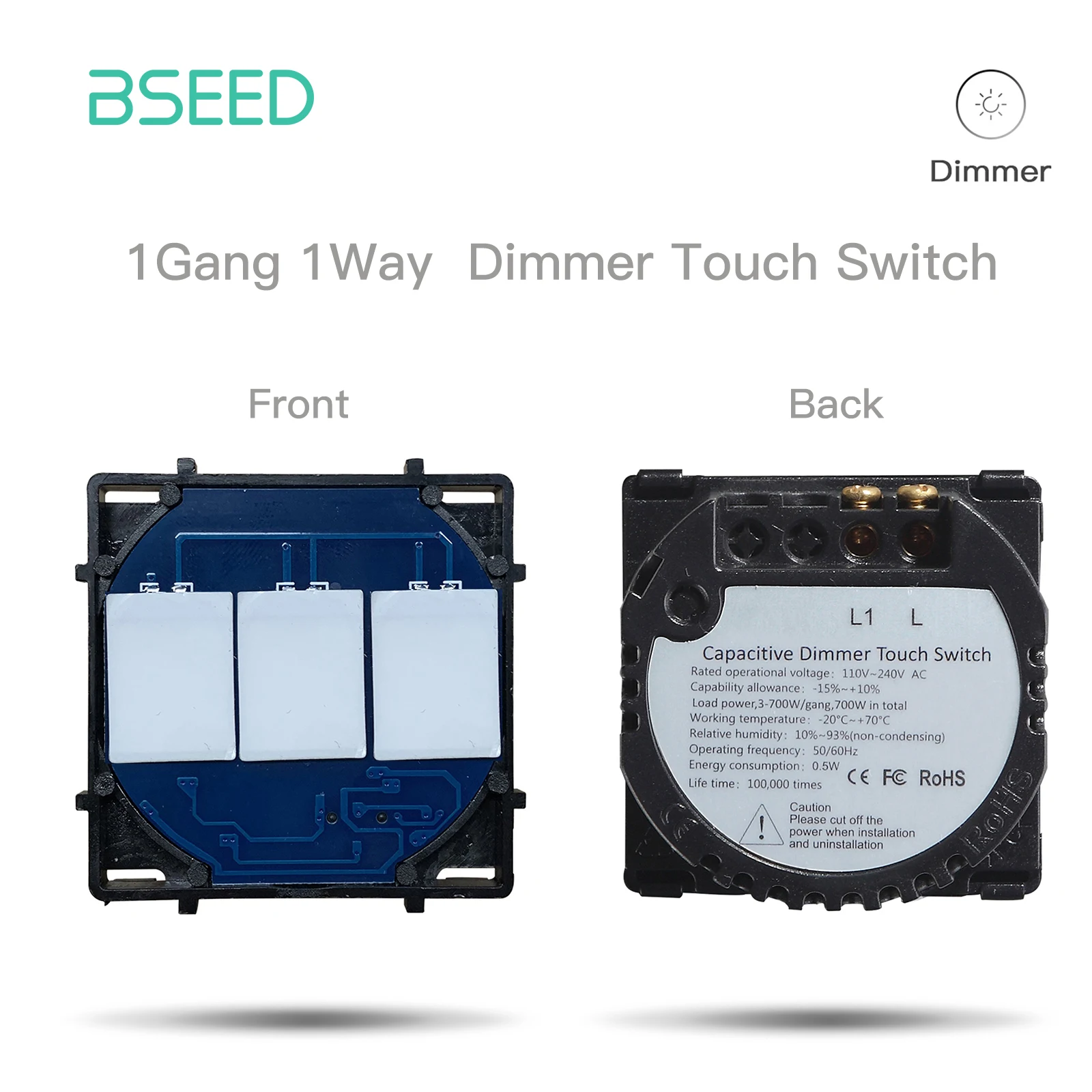 Bseed Die Basis des Touch-Schalters 1/2/3 Gang 1/2Wege Lichtschalter ohne Glasscheibe EU-Standard-Dimmerschalter DTY-Funktionsteil