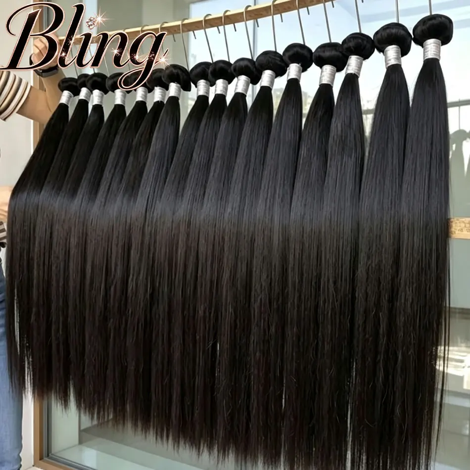 Straight Bundles Human Hair 24 26 28 Inch 100% Unprocessed Brazilian Remy Virgin 12A Straight 3/4 Bundles Human Hair Extensions