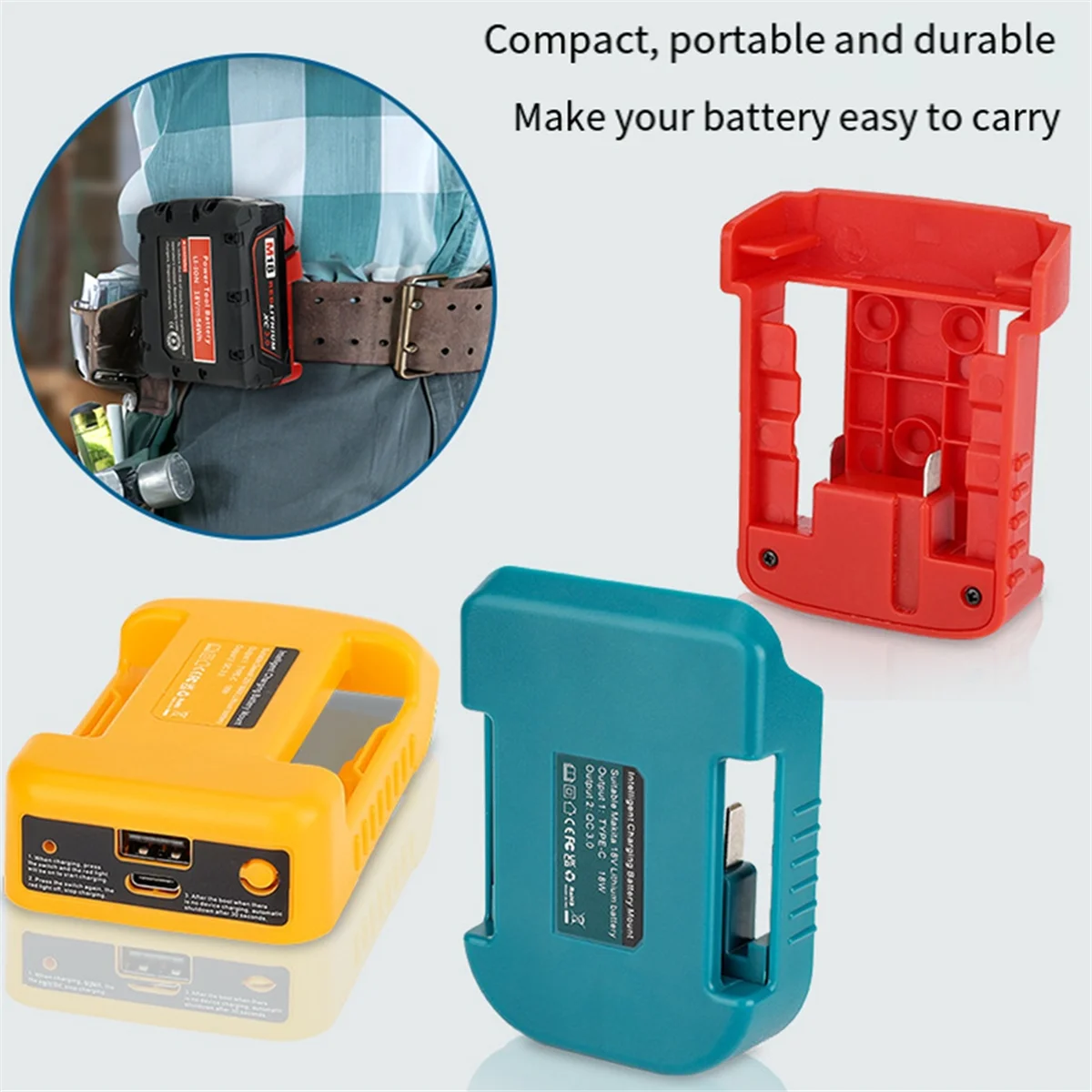 Portable Charger Adapter Compatible for Dewalt 18V Li-Ion with USB Type-C Battery Holder Fast Charging