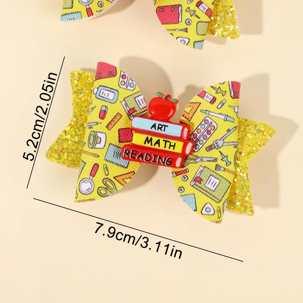 2PCS Glitter Back To School Bow Hair Clips Cute School Bus Hairpin Headdress Sweet Doughnut Barrettes Kids Hair Acesssories