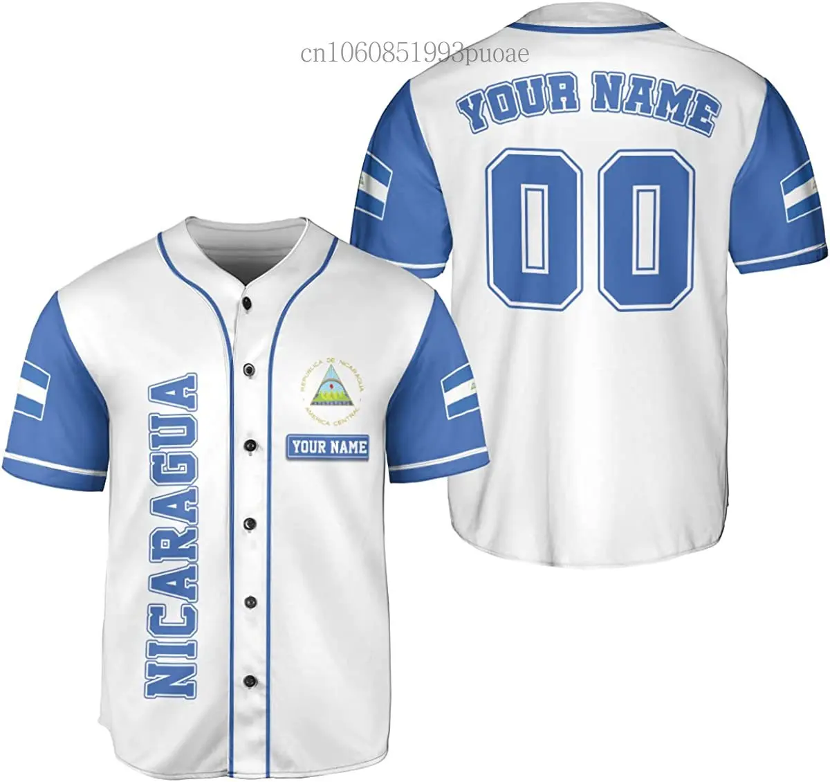 Custom Nicaragua Men's baseball Jersey 3D Print Mesh  Baseball Shirt Top Tee Men Streetwear Short Sleeve Sport