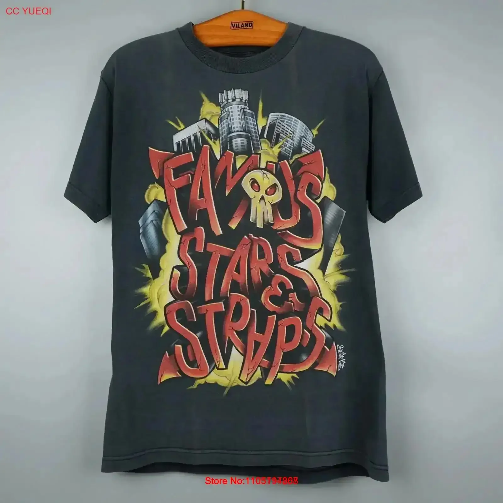 تي شيرت عتيق على شكل نجوم وأشرطة مشهورة مغسول ومتعدد الاستخدامات وقليلاً ملابس شارع جرافيك غير رسمية ناعمة عتيقة