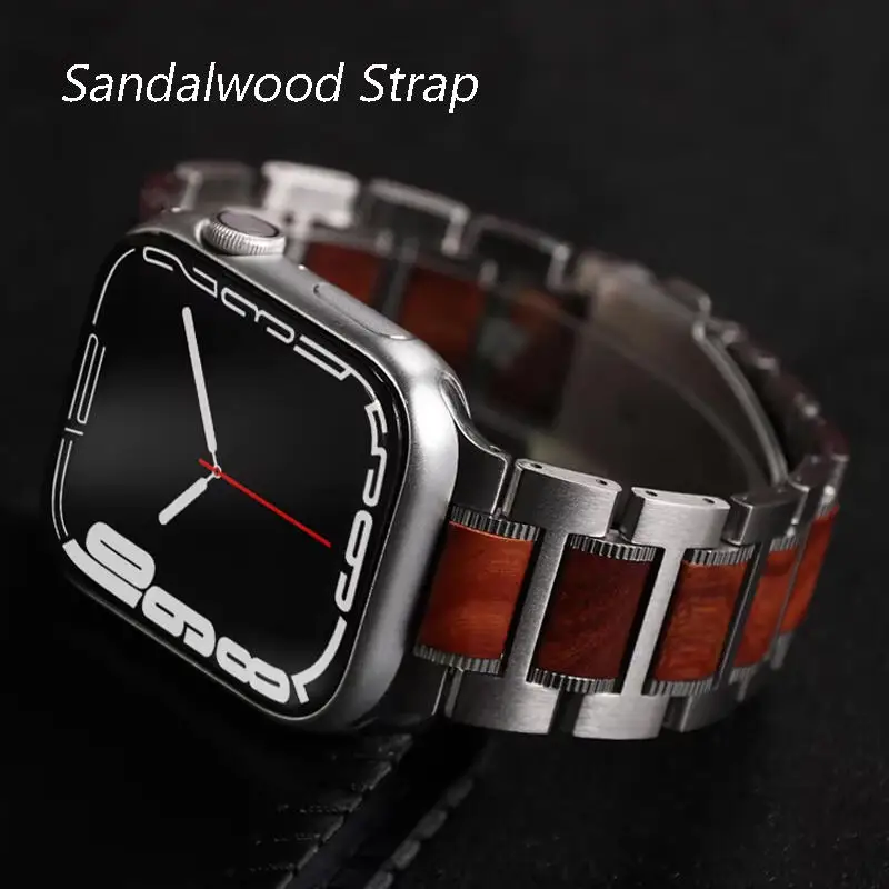 Bracelet en métal et bois de santal pour Apple Watch Series 11 10 9 8 7 6 SE3 46mm 42mm 45 44 41mm, bracelet pour iWatch Ultra 2 3 49mm