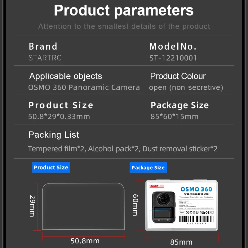 Película de vidro temperado para dji osmo 360 hd, protetor de tela anti-arranhões, transparente, resistente a arranhões, acessórios dji osmo 360