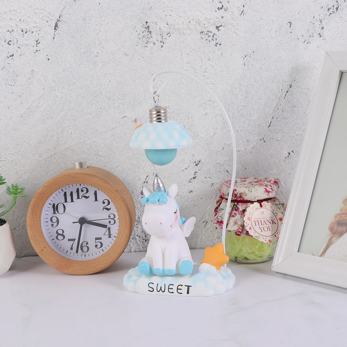 

Cute For Girls Room Decoration Resin Small Blue Desk Bedroom Stairs Study Living Room Light Unicorn Lamp Unicorn Night Lamp