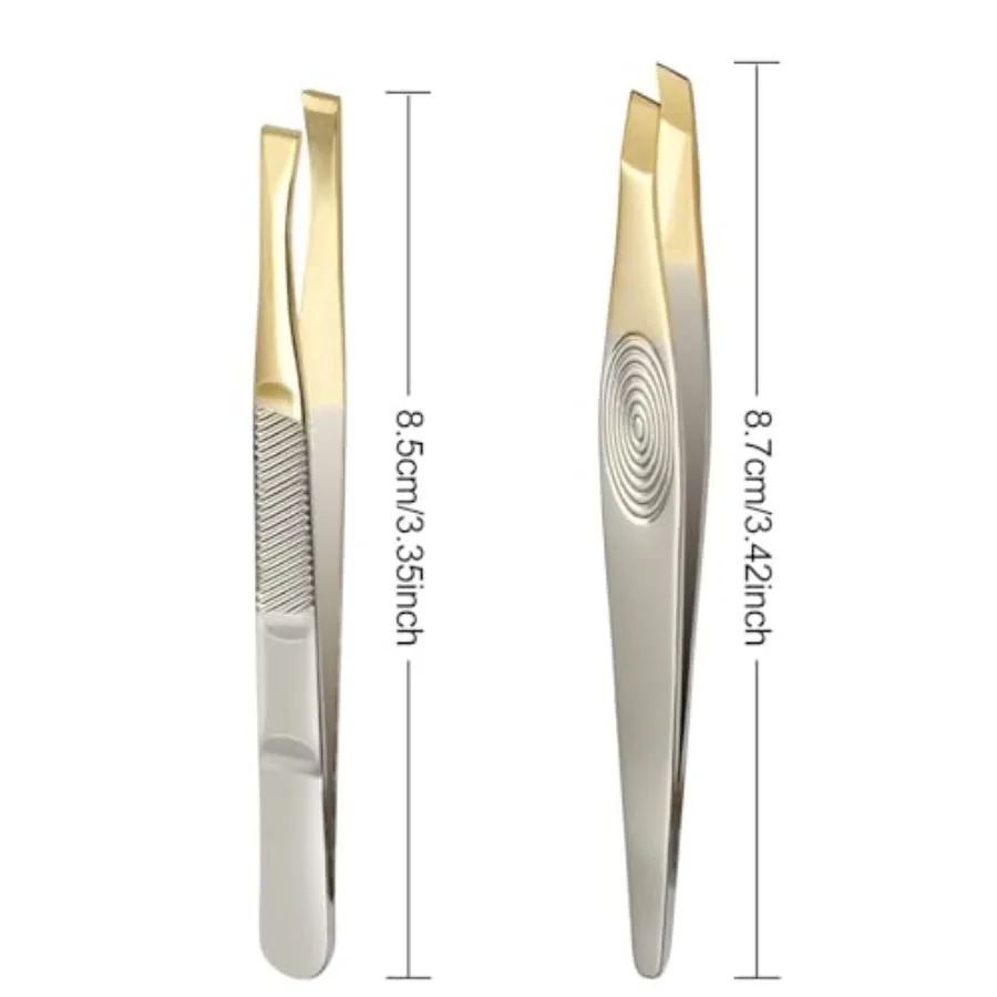 Tweezers, 2Pcs Eyebrow Tweezers Set, Stainless Steel Slant Tweezer, Facial Hair Remover for Women and Men