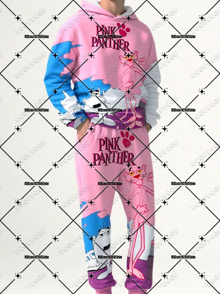 

Pink Panther Print Hoodies+Long Pants Sets Autumn Winter Men's Tracksuit Suits Streetwear Casual Suits Overszied Male Clothing