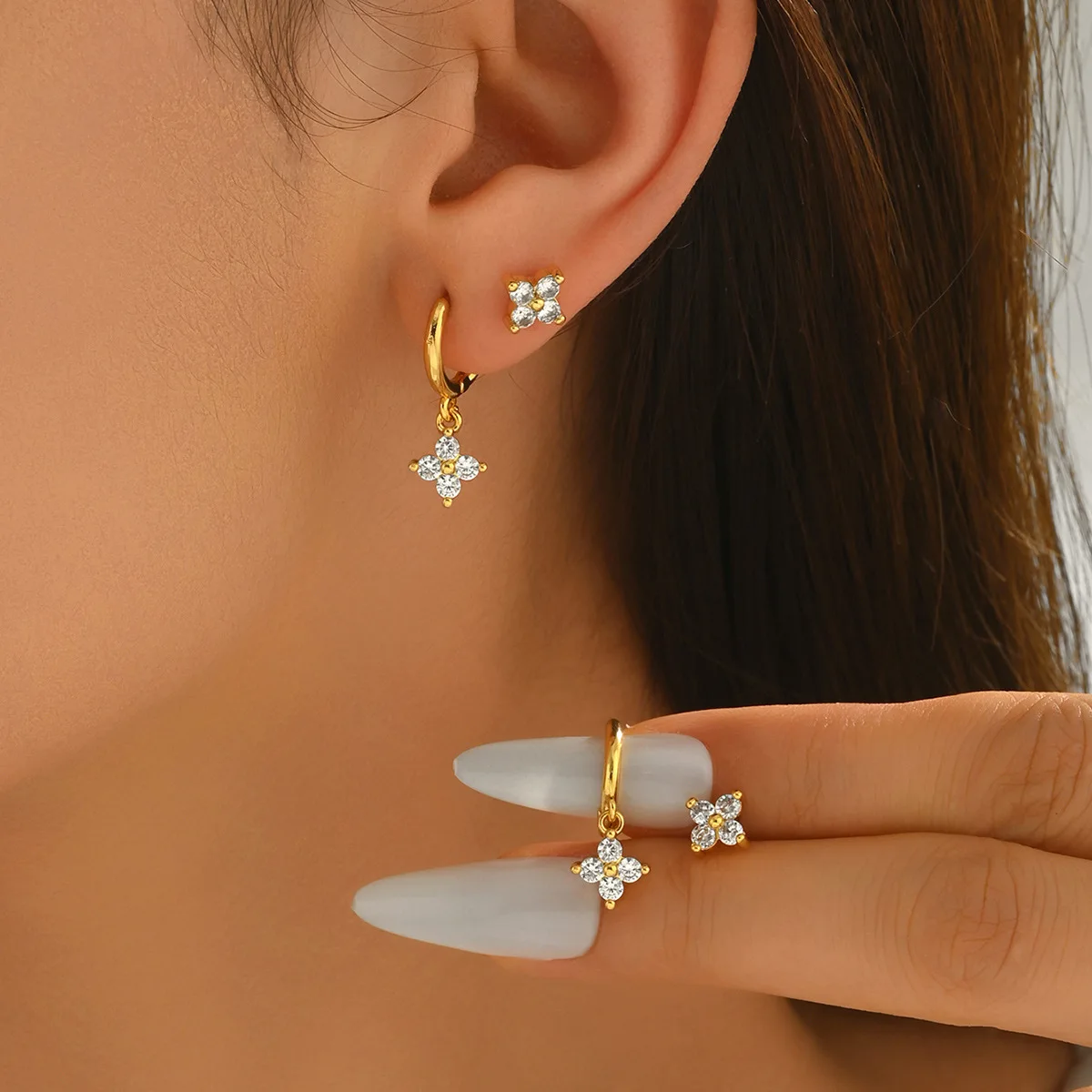 

Luxury 24K 9999 Pure Gold real gold Moissanite Lucky Grass Women's Earrings