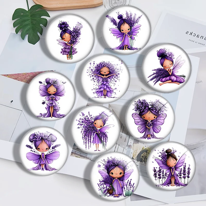 Dreamy Lavender Elf  10pcs 12mm14mm/16mm/18mm/20mm/25mm Round Photo Glass Cabochon Demo Flat Back Making Findings Jewelry