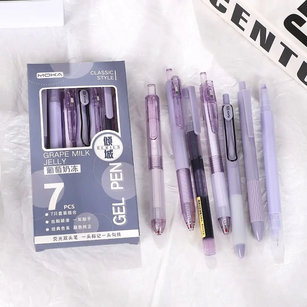 7Pcs/Set Creative Quick-Drying Ink Gel Pen Student Specific ST Tip Ballpoint Pen Gift Stationery Pen Set School Office