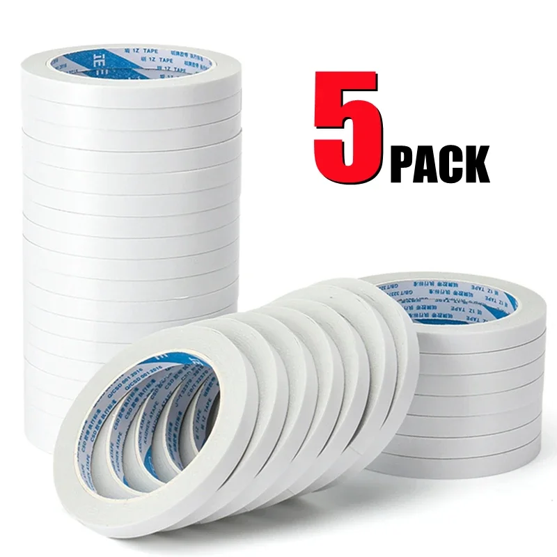 

5 Rolls Double Sided Adhesive Tape 5mm 8M Strong Glue Paper Made Tapes for Journal Home DIY Art Craft Stickers Office Supplies