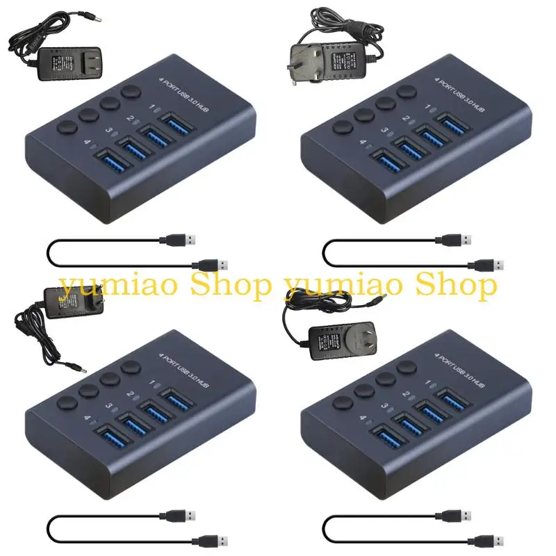 587B 1 Set USB Hub, Multiple USB Port Hub Splitter with Power Adapter for Laptop Computer HDD USB Fan Lamp Flash Drive