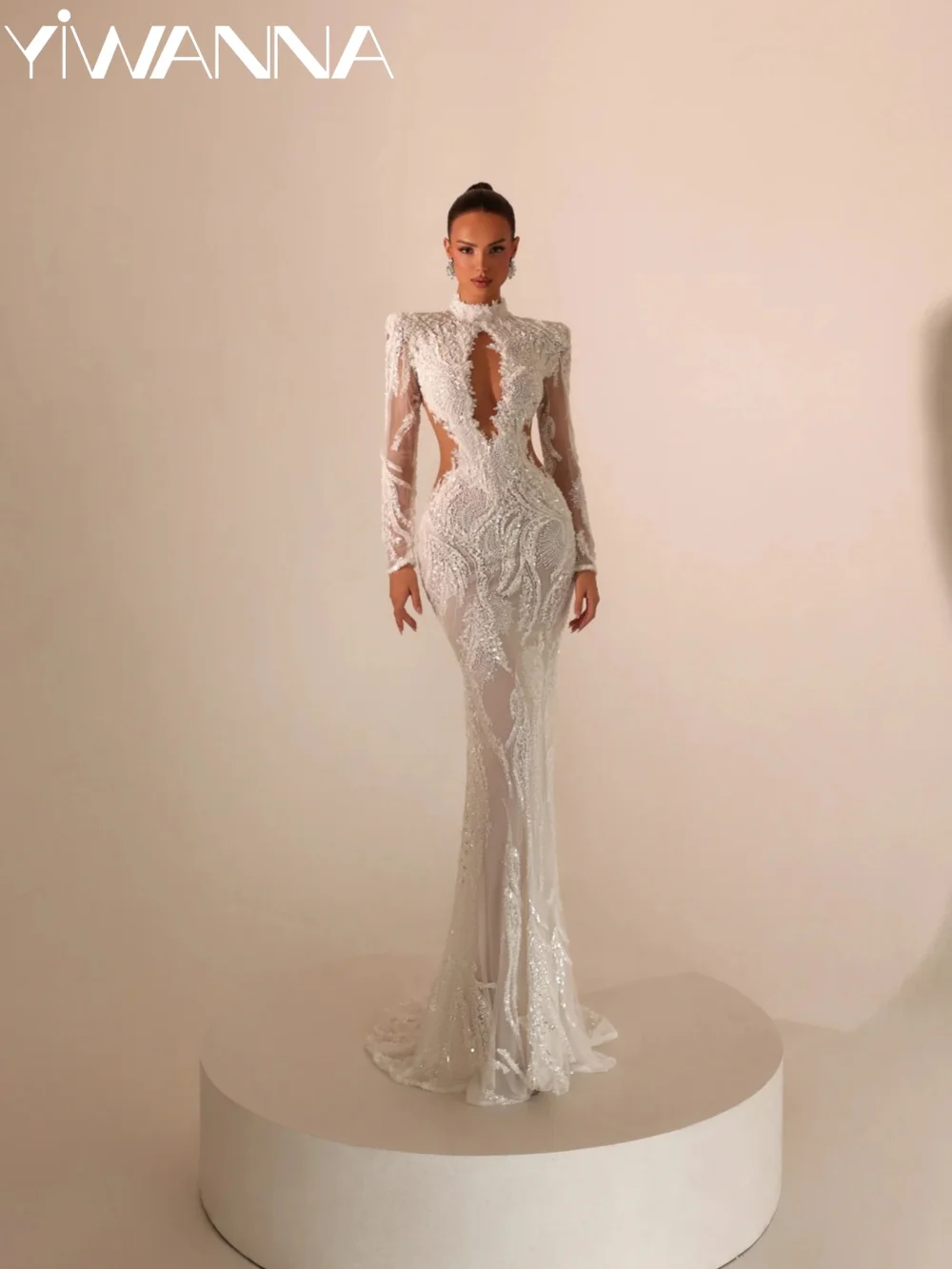 

Opulent Embroidery Beaded Wedding Dress Modern High Collar Bridal Gown 2026 Customized Floor-length Mermaid Dresses For Bride