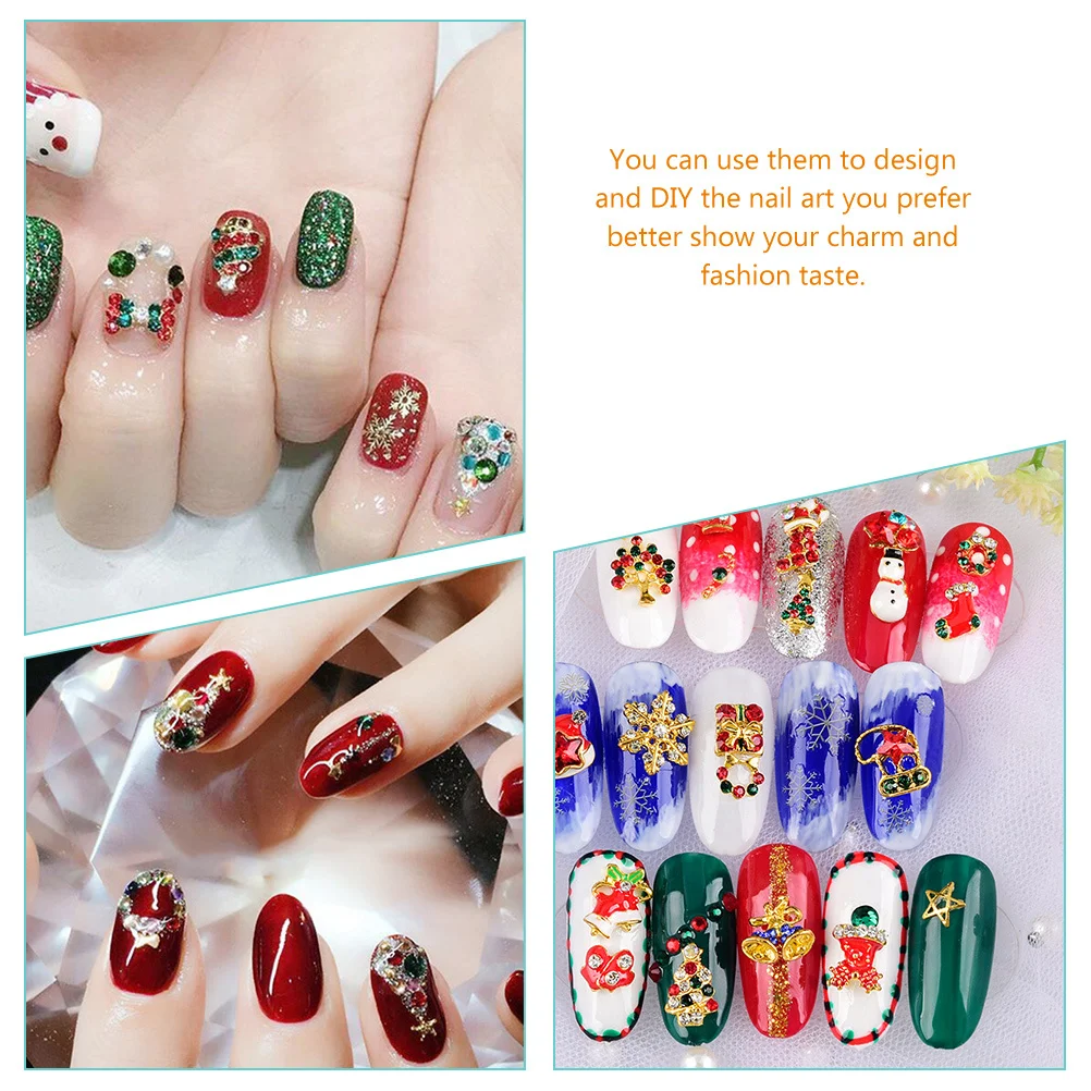 24Pcs Christmas Nail Charms Alloy Manicure Decoration DIY Nail Art Rhinestones Xmas Jewelry for Acrylic Nails and Natural Nails