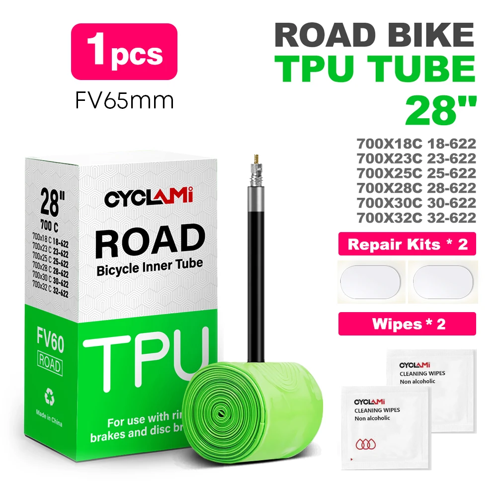 CYCLAMI TPU-Material Ultraleichter Fahrradschlauch 700C 18 32 Rennrad-MTB-Fahrradreifen 45 65 mm Länge Französisches Ventilreifen-Reparaturwerkzeug