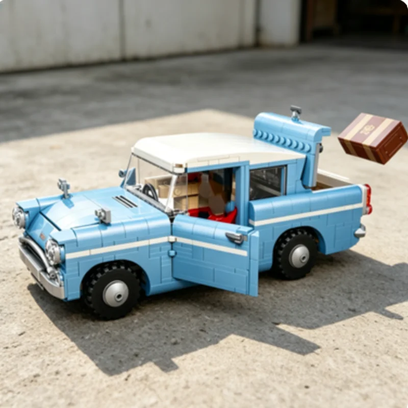 2026 New Enchanted Flying Ford Anglia Wizard Hand Scene 868pcs Building Blocks Detailed Decor Model Creative Birthday Festival