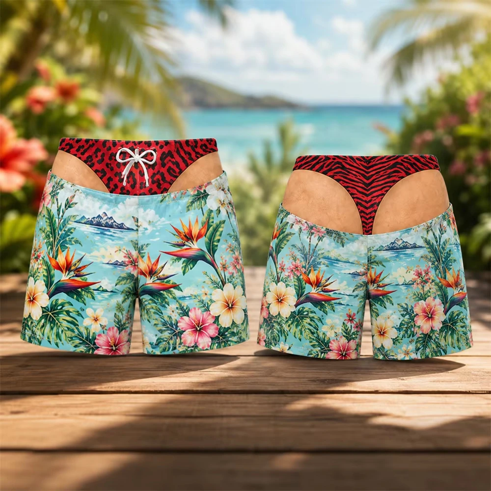 Hawaii Leopardenmuster Design Herren Badehose 3D-Druck Lustiges Fake-Butt-Muster Strandshorts Sommer Outdoor Persönlichkeit Brandneu – Detail 6