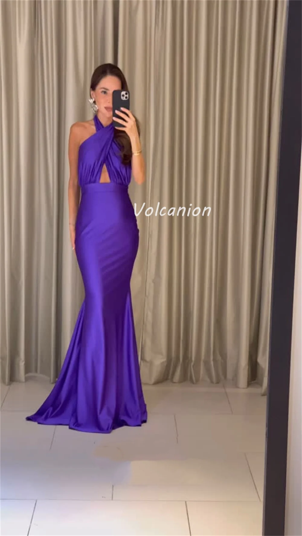 Customized Exquisite Sexy Charmeuse Criss-Cross Draped Ruched Mermaid Halter Long Dresses Bespoke Occasion Dresses Modern Style