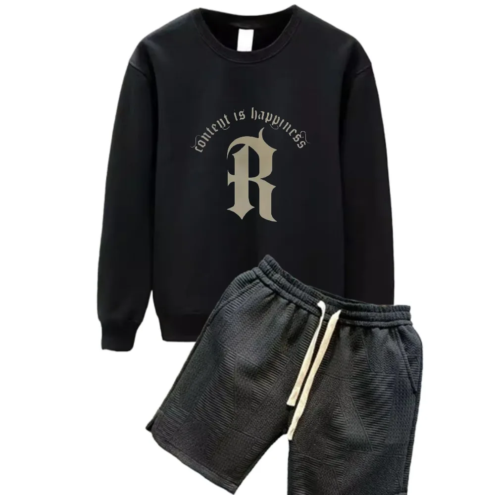 

Men's sets Spring Autumn Long sleeves Tshirt and Shorts suits Fashion Fleece Men's Hoodie Tracksuit Men Clothing sport two-piece