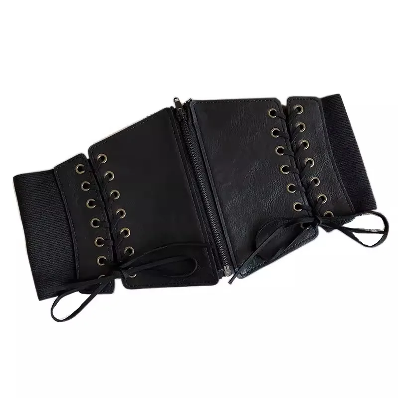 Women's Fashion PU Leather Elastic Zipper Corset Female Cummerbund Coat Waistband Dress Decration Wide Belt J472