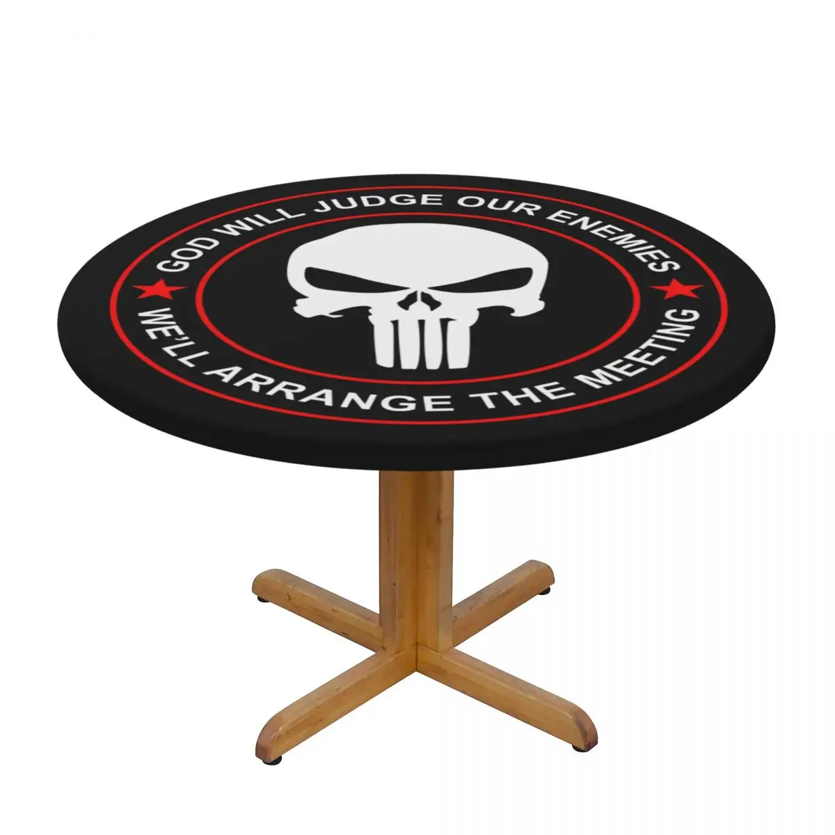 Custom Round Waterproof Oil-Proof Punisher Skull Tablecloth Backing Elastic Edge Table Covers 40