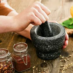Granite Pattern Pestle Set Stone Herb Spice Grinder Solid Grinder Cooking Set ( PP Material)