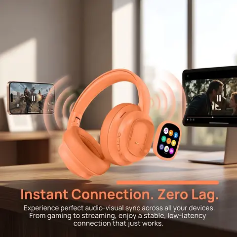 Hi‑Fi Stereo Over‑Ear Foldable Bluetooth Headphones, Wireless Noise Cancelling Headset Equipped with Detachable Magnetic Touch Screen for Phone PC