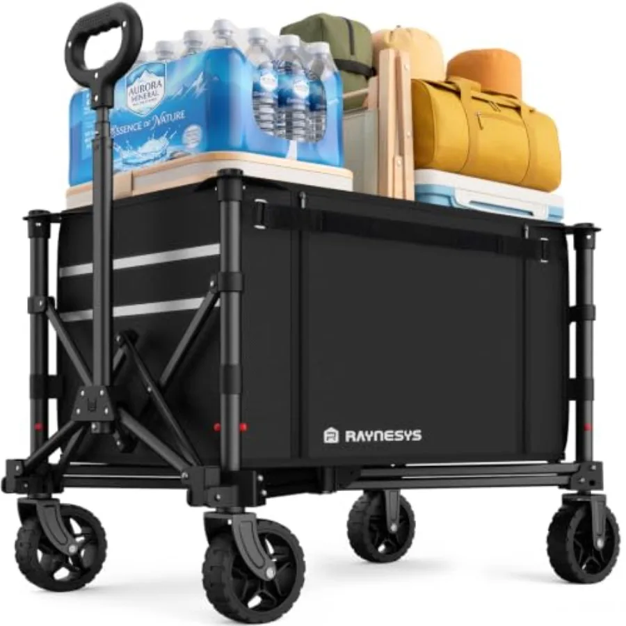 Collapsible Wagon with Wheels, 120L Wagon Cart for Camping Groceries Beach 220lbs Capacity Wagon Carts Foldablet, Smallest Fold